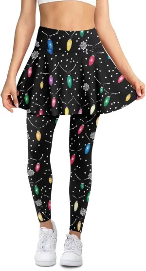 Skirted Leggings for Women with Pockets High Waisted Golf Tennis Yoga Pants with Skirt for Running Workout XS-3XL