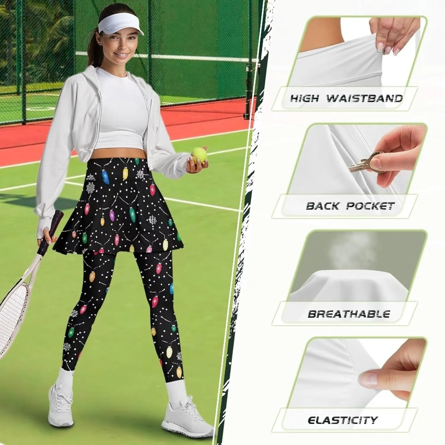 Skirted Leggings for Women with Pockets High Waisted Golf Tennis Yoga Pants with Skirt for Running Workout XS-3XL