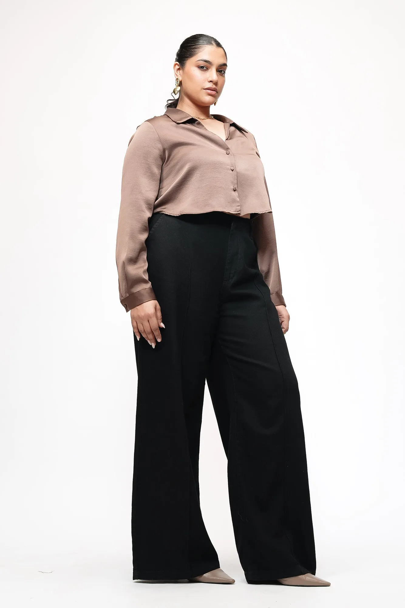 Solid Black Curve Pintuck Straight Jeans