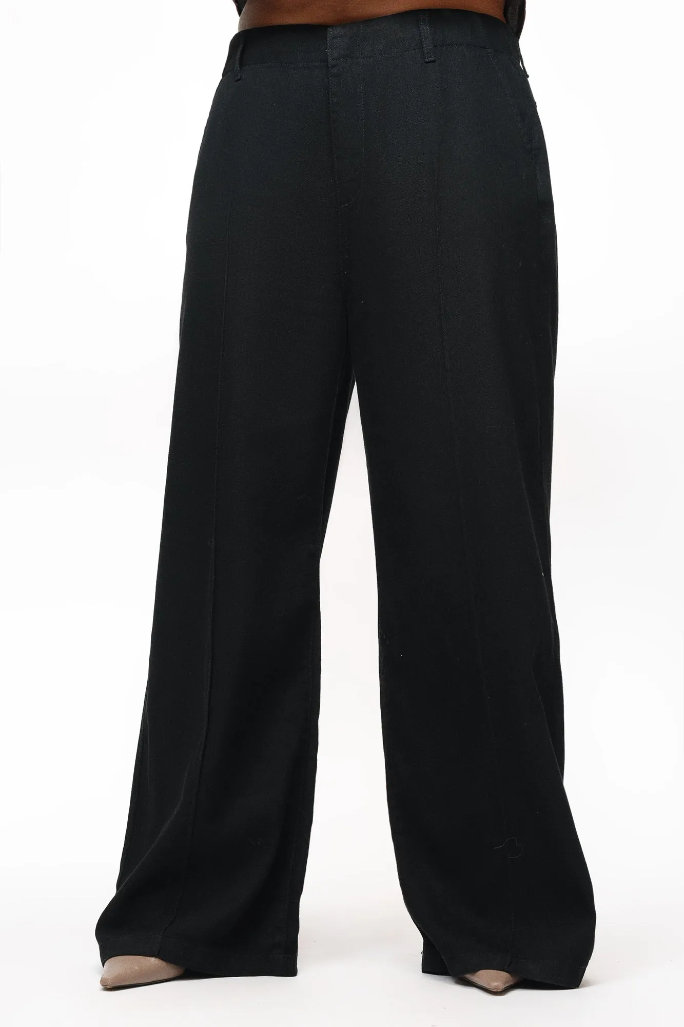 Solid Black Curve Pintuck Straight Jeans
