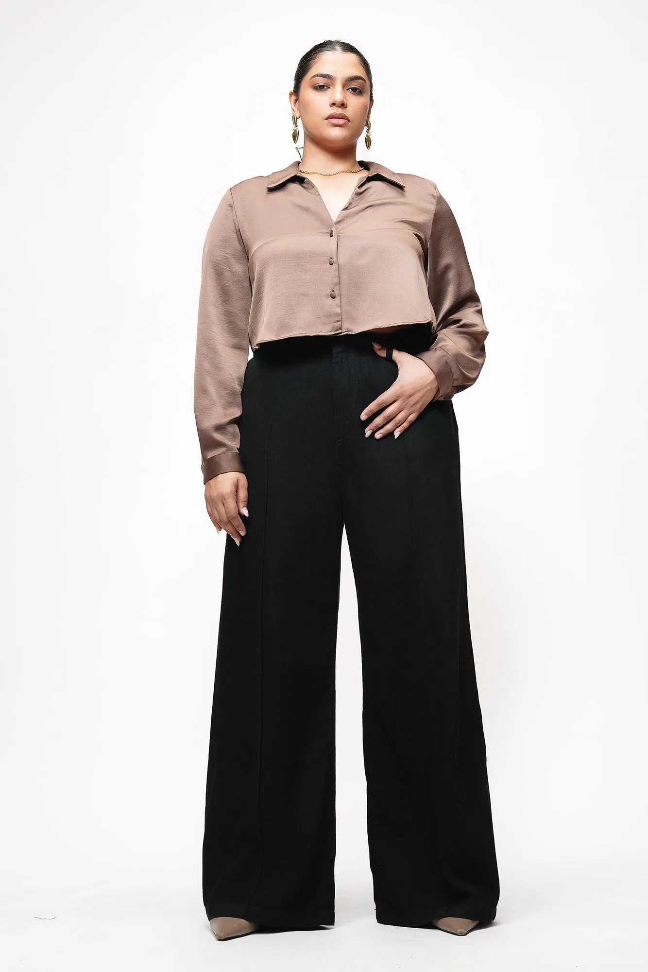 Solid Black Curve Pintuck Straight Jeans