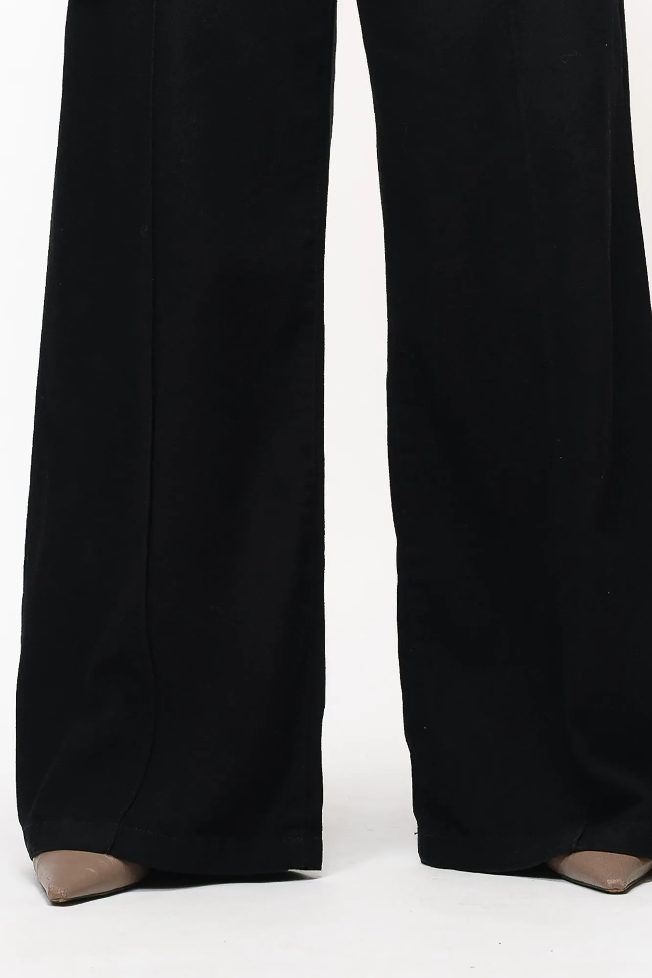 Solid Black Curve Pintuck Straight Jeans