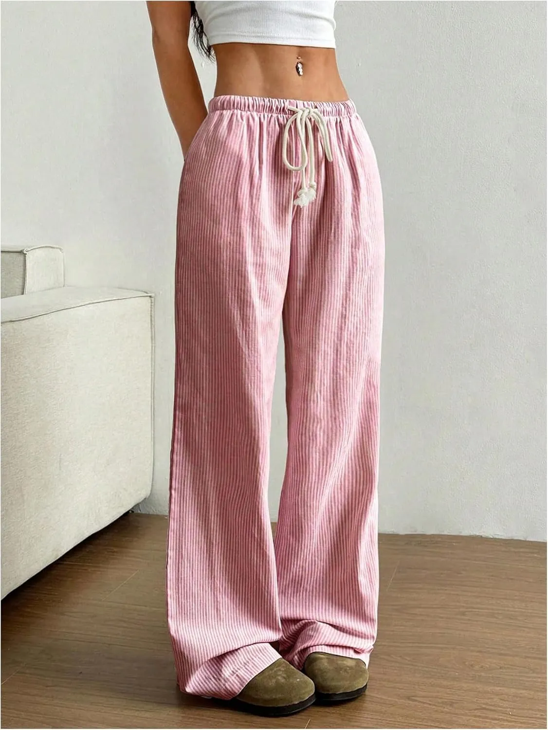SOLY HUX Women's Drawstring Straight Leg Baggy Pants Casual Lounge Pants Trousers with Pocket