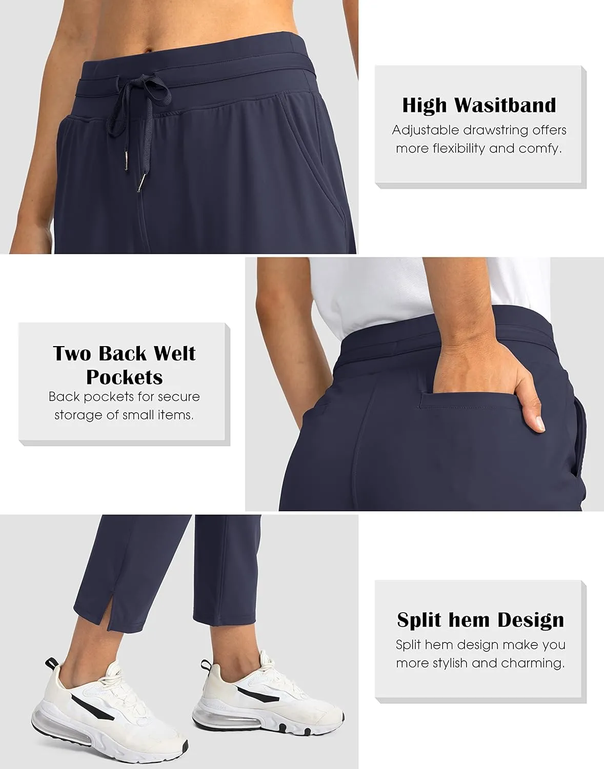 Soothfeel Women's Pants with 4 Pockets 7/8 Stretch High Waisted Sweatpants Travel Athletic Work Golf Pants for Women