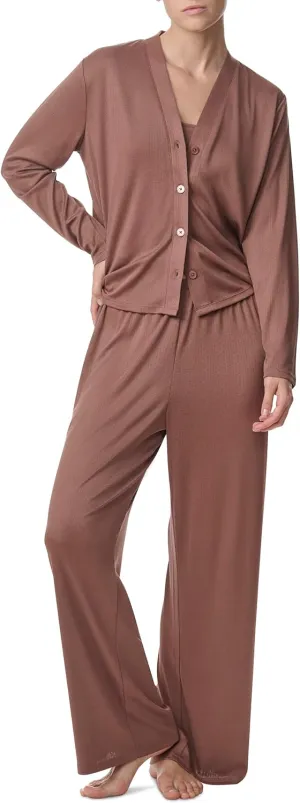 Splendid Women's Long Sleeve Cardigan, Crop Tank and High Waisted Pant 3-Piece Pajama Set