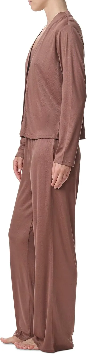 Splendid Women's Long Sleeve Cardigan, Crop Tank and High Waisted Pant 3-Piece Pajama Set
