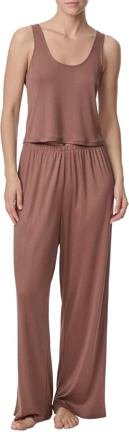 Splendid Women's Long Sleeve Cardigan, Crop Tank and High Waisted Pant 3-Piece Pajama Set