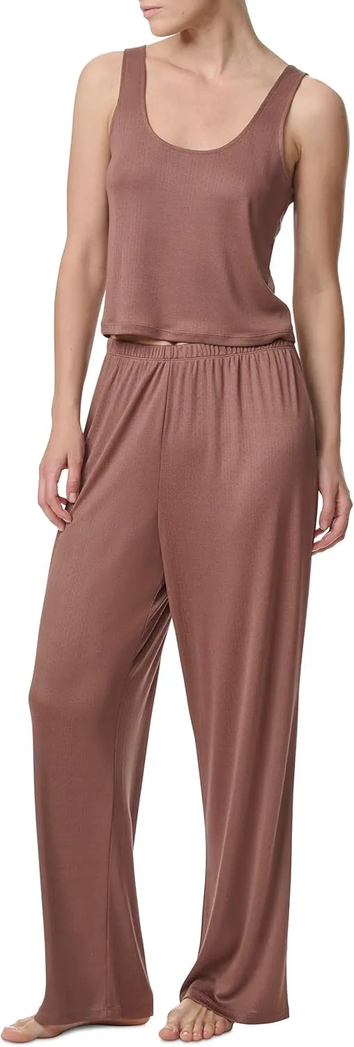 Splendid Women's Long Sleeve Cardigan, Crop Tank and High Waisted Pant 3-Piece Pajama Set