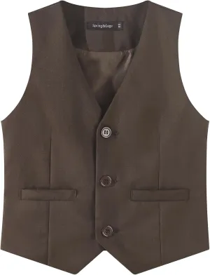 Spring&Gege Boy's Formal Suit Vest Solid Dress Waistcoat Vest with Pockets, Size 4-14 Years
