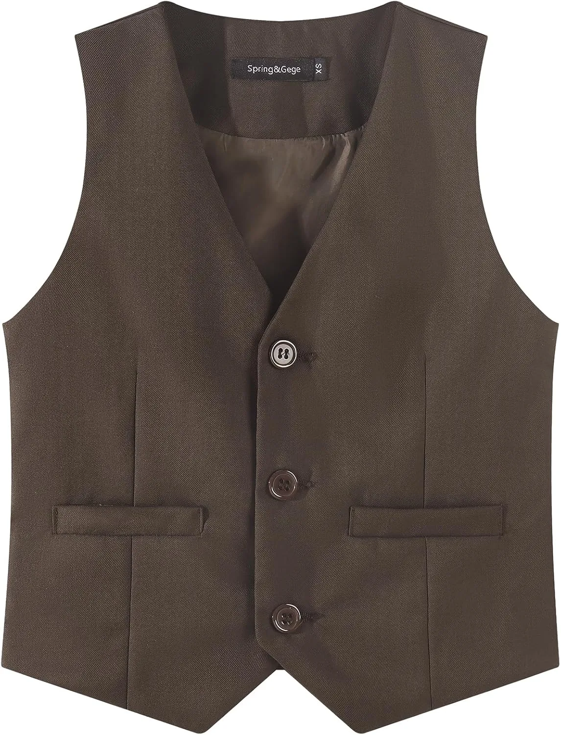Spring&Gege Boy's Formal Suit Vest Solid Dress Waistcoat Vest with Pockets, Size 4-14 Years