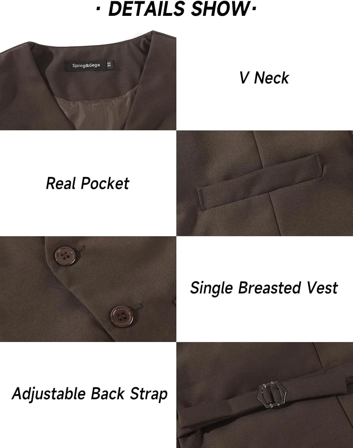Spring&Gege Boy's Formal Suit Vest Solid Dress Waistcoat Vest with Pockets, Size 4-14 Years