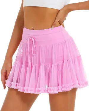 Stelle Women's High Waist Athletic Skorts with Shorts Pockets Ruffle Hem Flowy Skirts Mini Tiered Short Skirt Casual Summer