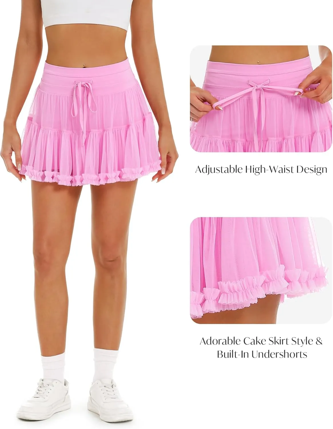 Stelle Women's High Waist Athletic Skorts with Shorts Pockets Ruffle Hem Flowy Skirts Mini Tiered Short Skirt Casual Summer