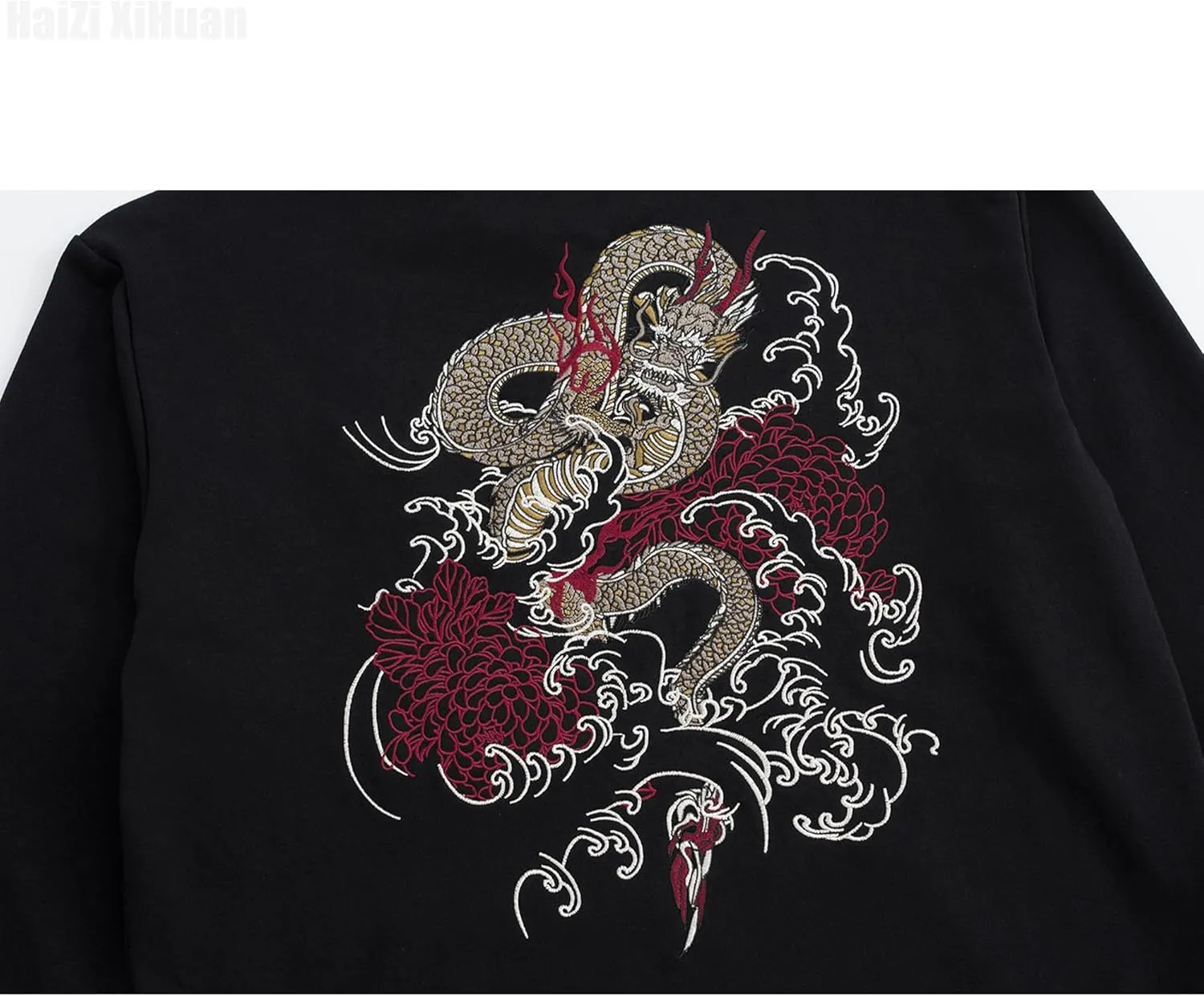 Streetwear Men's Dragon Embroidered Heavyweight Graphic Hoodies Japanese Techwear baggy Anime Hoodie