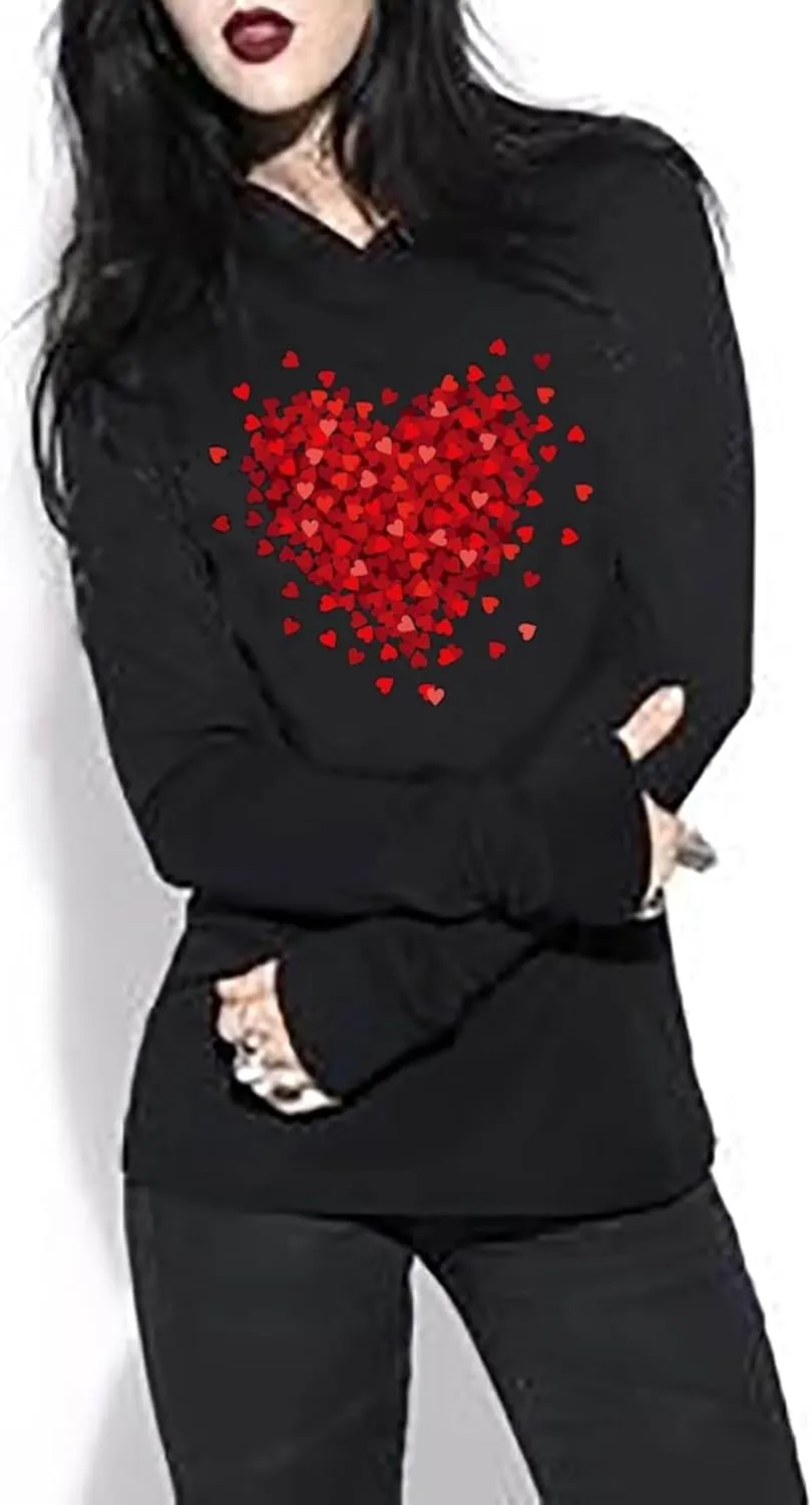 Susongeth Valentine's Day Women's Funny Love Heart Graphic Long Sleeve Hoodie