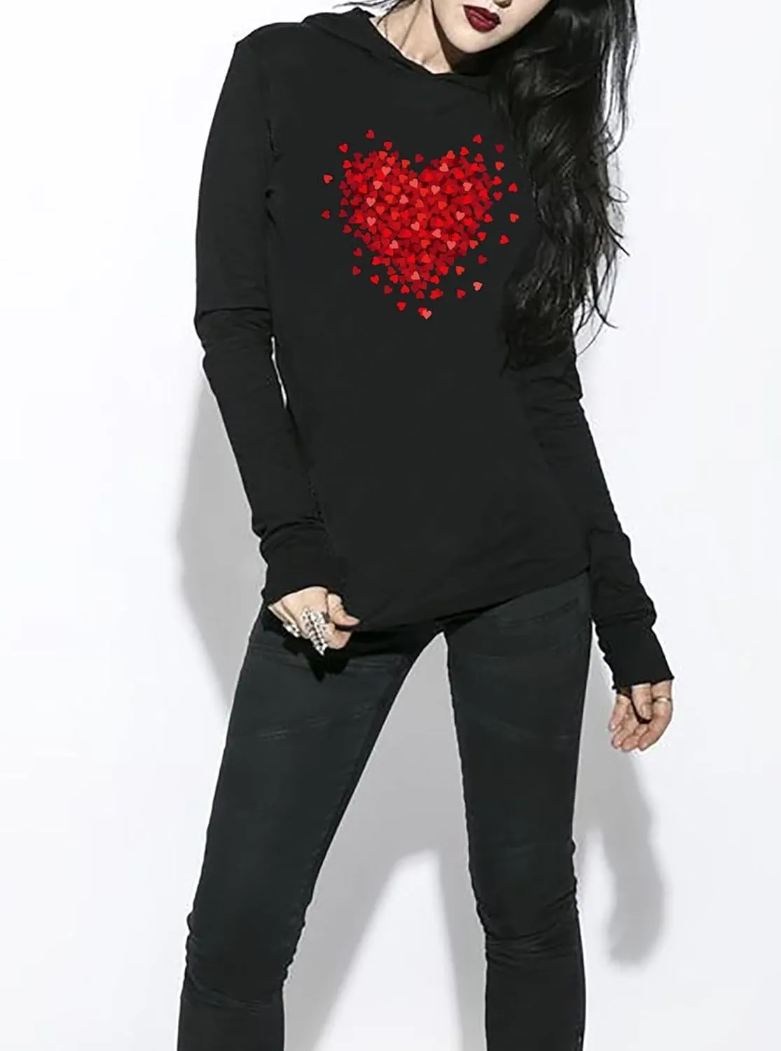 Susongeth Valentine's Day Women's Funny Love Heart Graphic Long Sleeve Hoodie