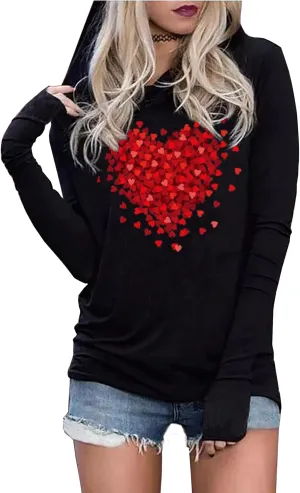 Susongeth Valentine's Day Women's Funny Love Heart Graphic Long Sleeve Hoodie