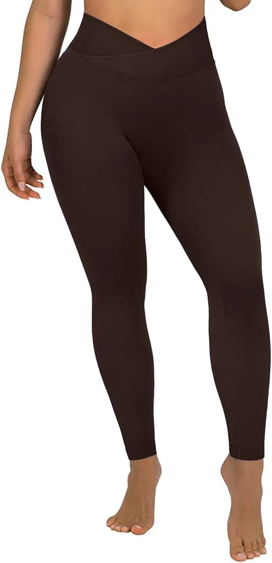 SUUKSESS Women Crossover Seamless Leggings Butt Lifting High Waisted Workout Yoga Pants