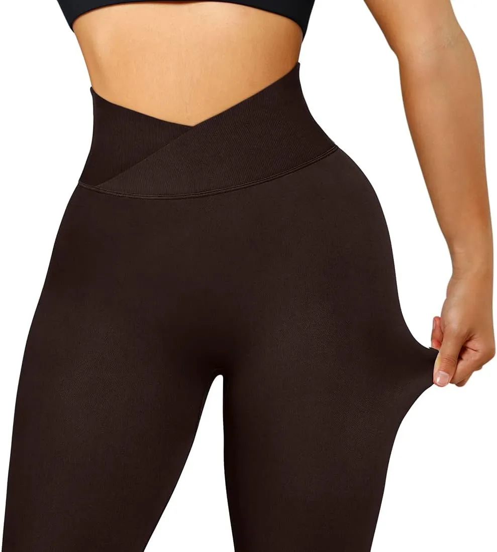 SUUKSESS Women Crossover Seamless Leggings Butt Lifting High Waisted Workout Yoga Pants