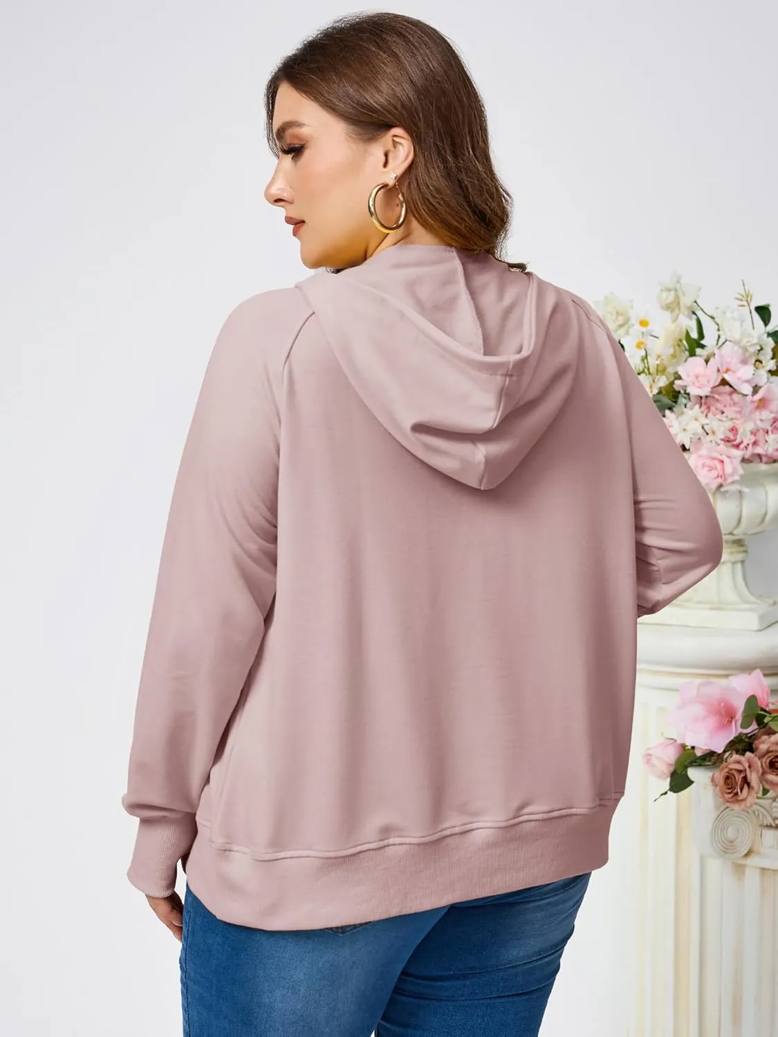 TAKEYAL Womens Plus Size Hoodies Oversized Sweatshirts Half Quarter Zip Pullover Long Sleeve Fall Outfits With Pocket