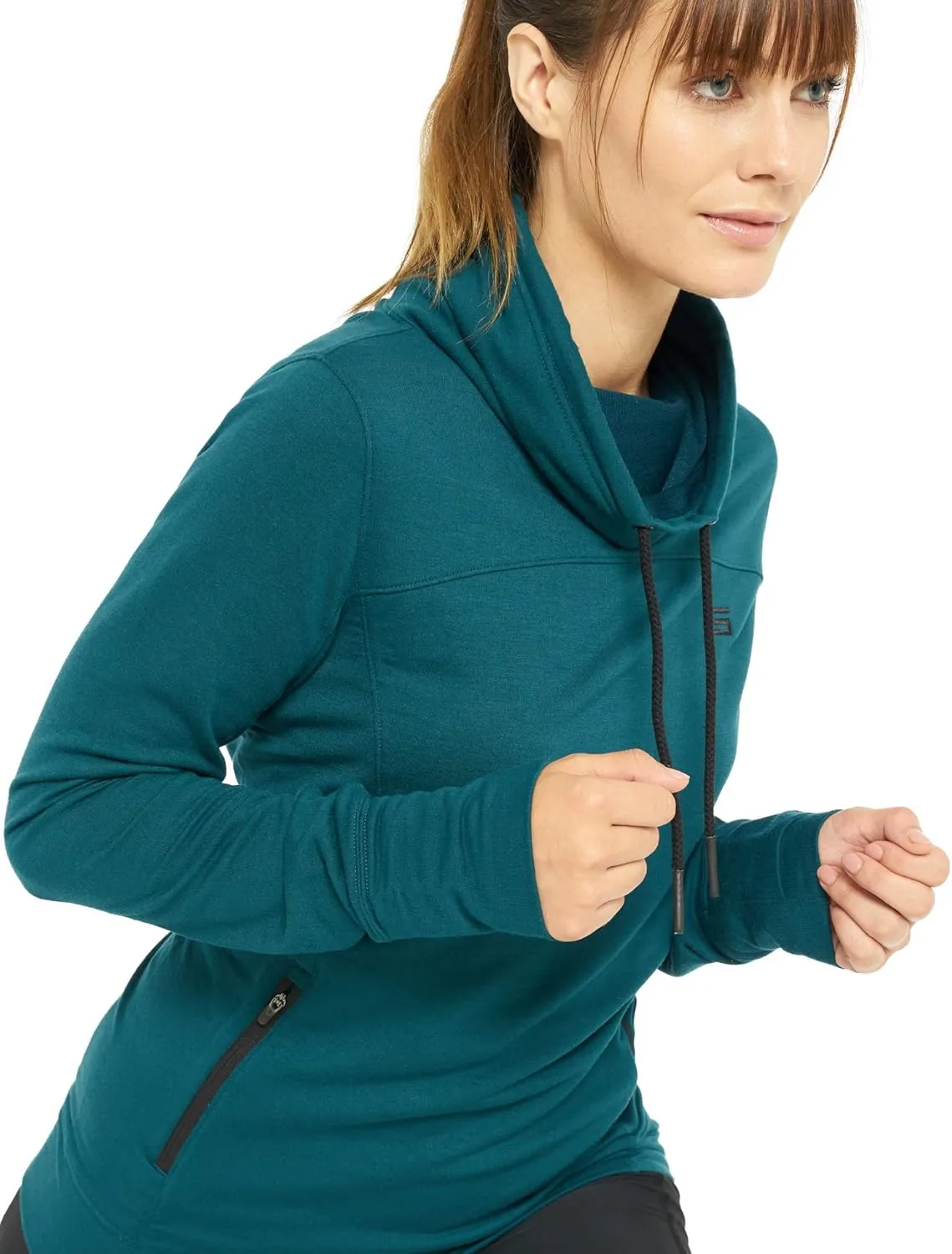 Three Sixty Six Dry Fit Running Pullover Womens - Fleece Cowl Neck Run Sweater Jacket - Zip Pockets and Thumbholes