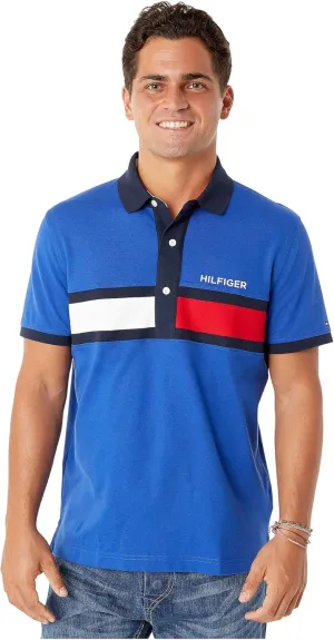 Tommy Hilfiger Men's Adaptive Short Sleeve Flag Polo Shirt with Magnetic Buttons in Custom Fit