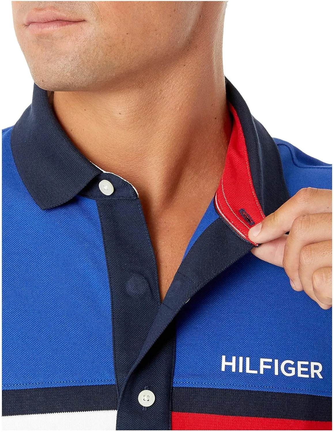 Tommy Hilfiger Men's Adaptive Short Sleeve Flag Polo Shirt with Magnetic Buttons in Custom Fit