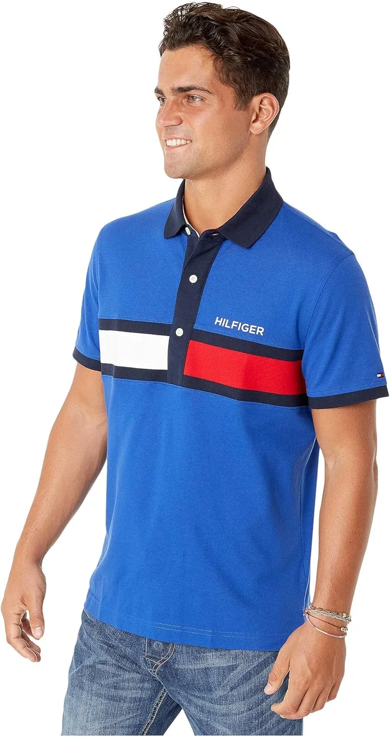 Tommy Hilfiger Men's Adaptive Short Sleeve Flag Polo Shirt with Magnetic Buttons in Custom Fit