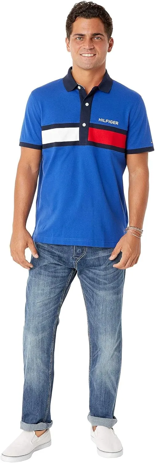 Tommy Hilfiger Men's Adaptive Short Sleeve Flag Polo Shirt with Magnetic Buttons in Custom Fit