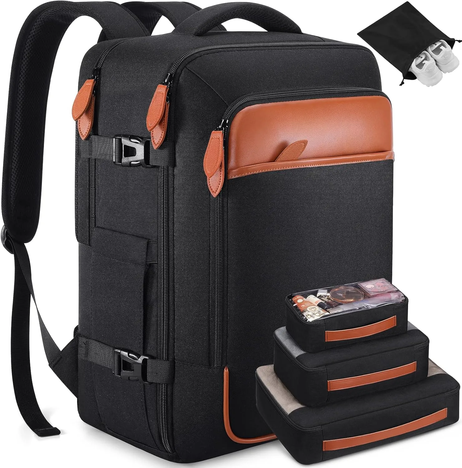 Travel Backpack, 17Inch Laptop Backpack, Carry-on Approved Bag for Men & Women, Waterproof Luggage with Packing Cubes, Shoe Pocket, Personal Item Size for Flights