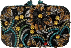 UMREN Elegant Crystal Women Flower Clutch Rhinestone Evening Bag Wedding Bridal Handbag Diamond Floral Purse for Party Prom