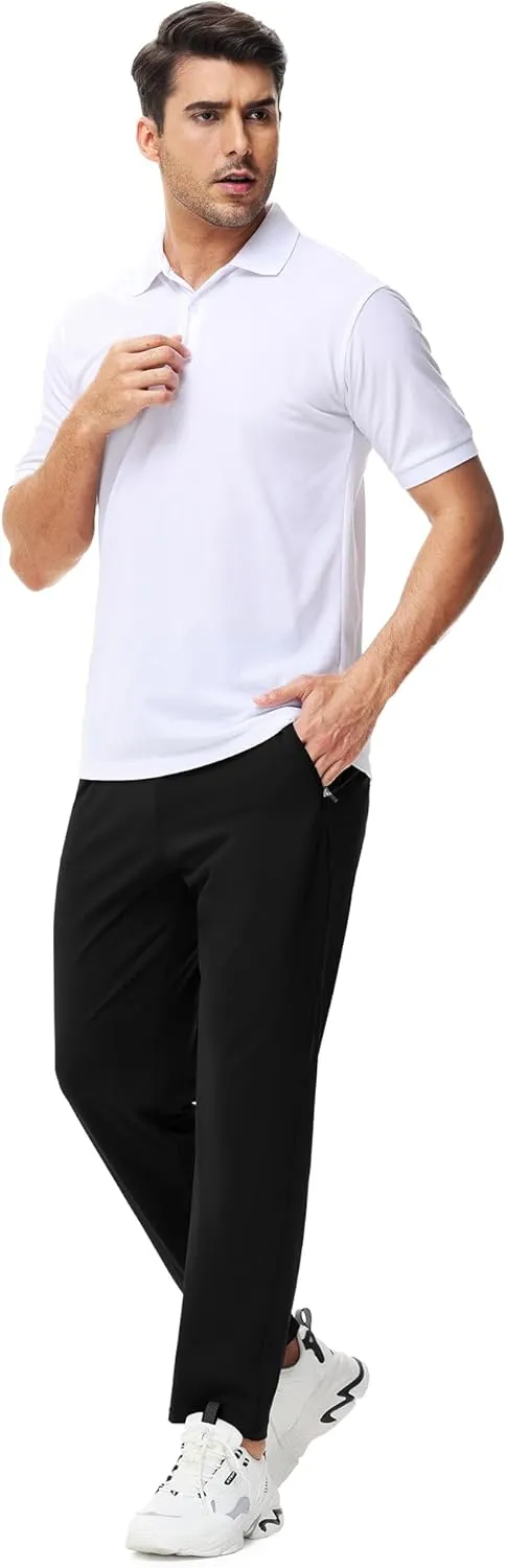URBEST Men's Stretch Golf Pants with Zipper Pockets Slim Fit Athletic Sweatpants for Men Workout Travel Running