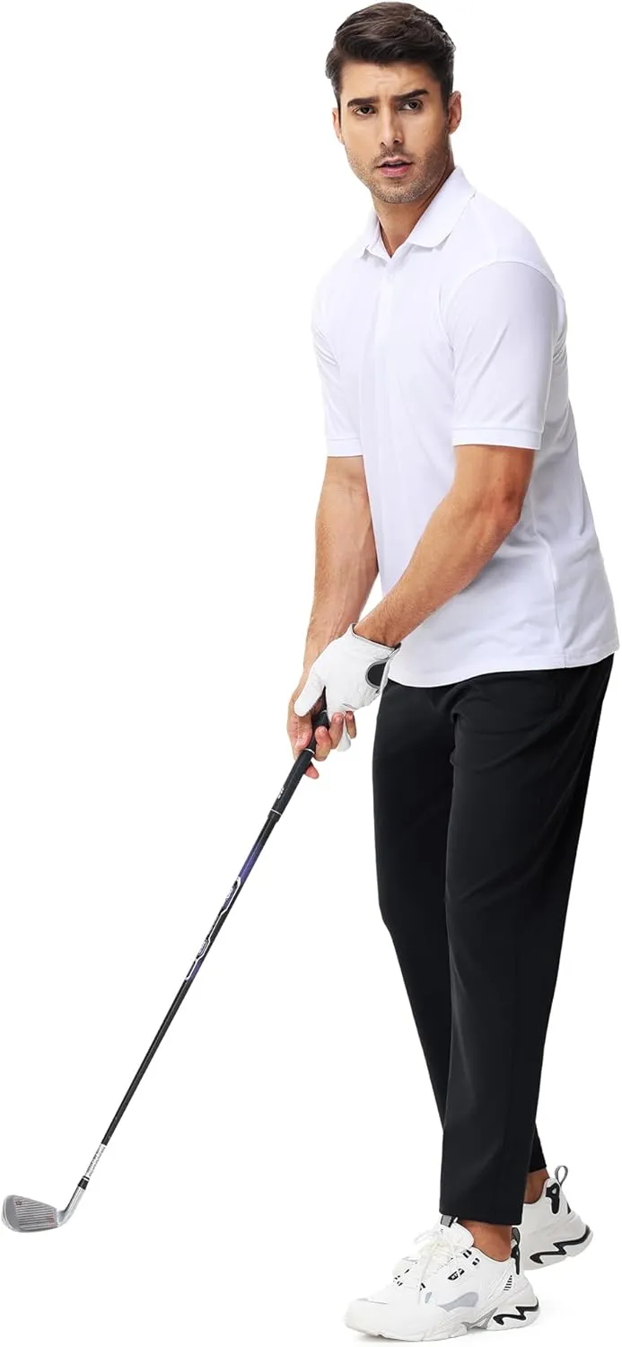 URBEST Men's Stretch Golf Pants with Zipper Pockets Slim Fit Athletic Sweatpants for Men Workout Travel Running