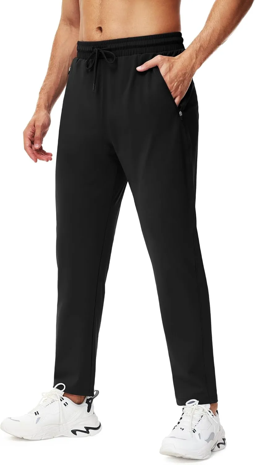 URBEST Men's Stretch Golf Pants with Zipper Pockets Slim Fit Athletic Sweatpants for Men Workout Travel Running
