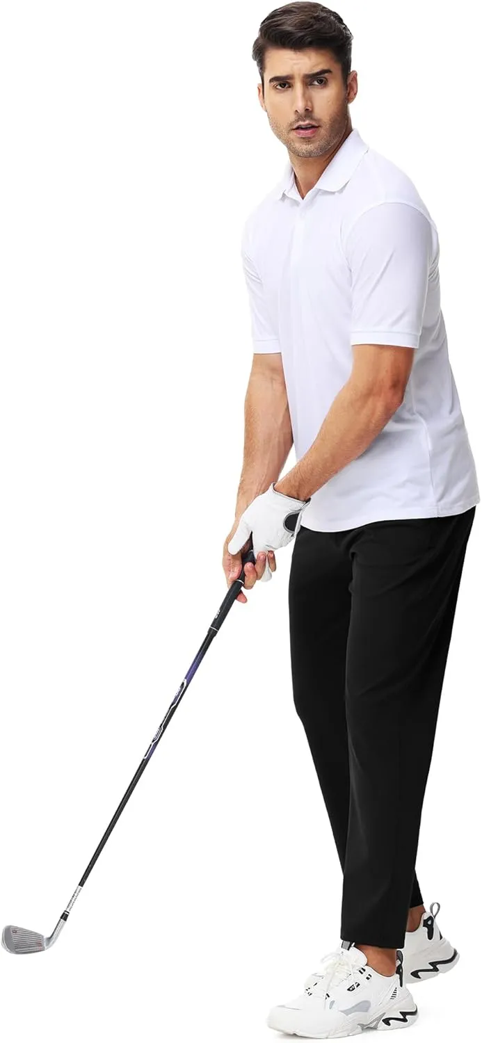 URBEST Men's Stretch Golf Pants with Zipper Pockets Slim Fit Athletic Sweatpants for Men Workout Travel Running