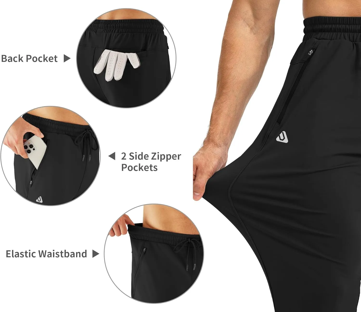 URBEST Men's Stretch Golf Pants with Zipper Pockets Slim Fit Athletic Sweatpants for Men Workout Travel Running