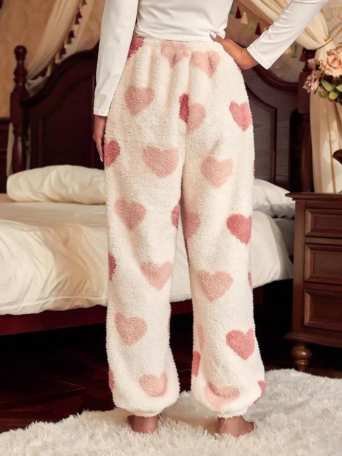 Verdusa Women's Buffalo Plaid Print Fuzzy Pajama Pants Loungewear Sleep Pants