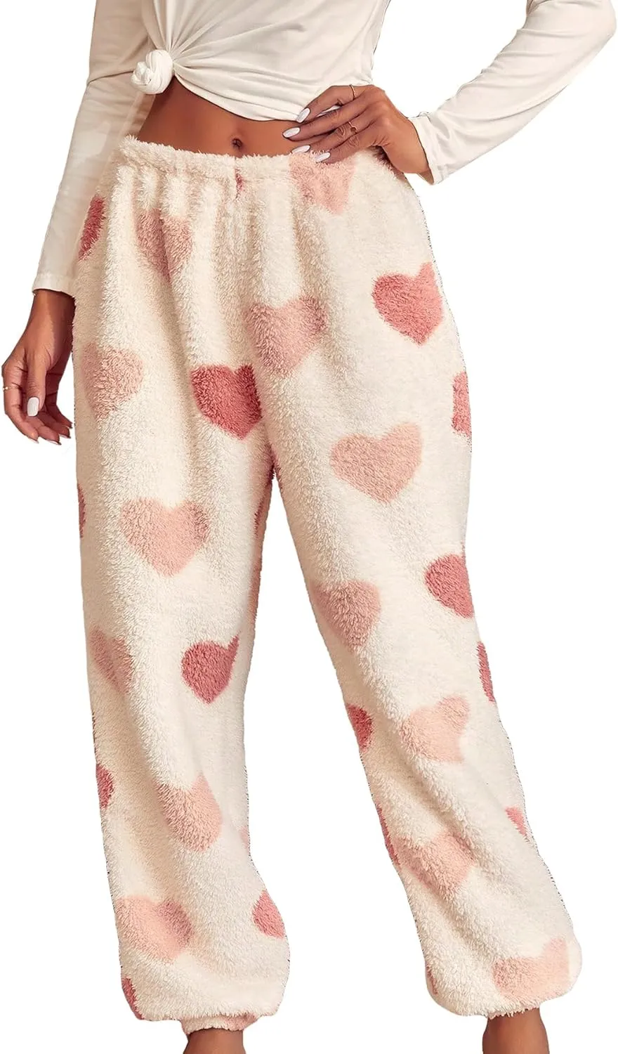 Verdusa Women's Buffalo Plaid Print Fuzzy Pajama Pants Loungewear Sleep Pants