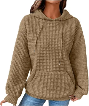 Waffle Knit Oversized Hoodies for Women with Pocket - Fall Sweatshirt 2024
