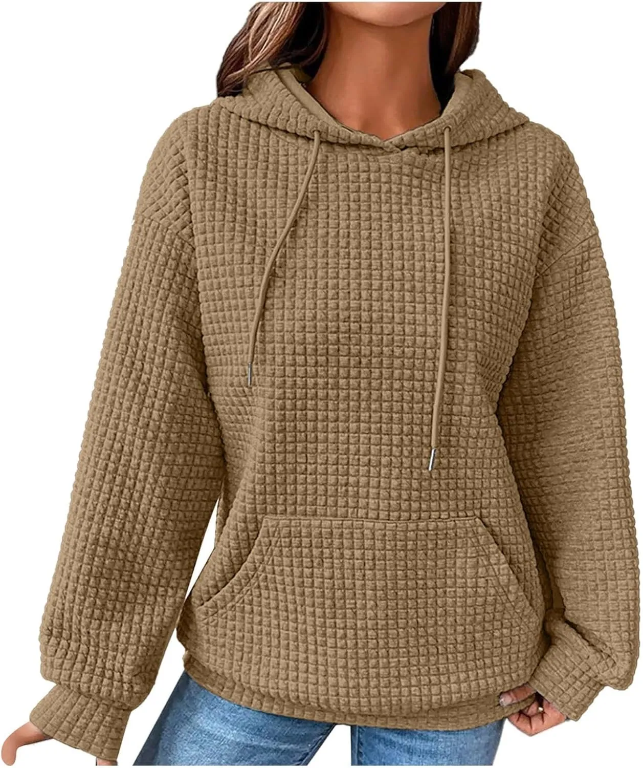 Waffle Knit Oversized Hoodies for Women with Pocket - Fall Sweatshirt 2024