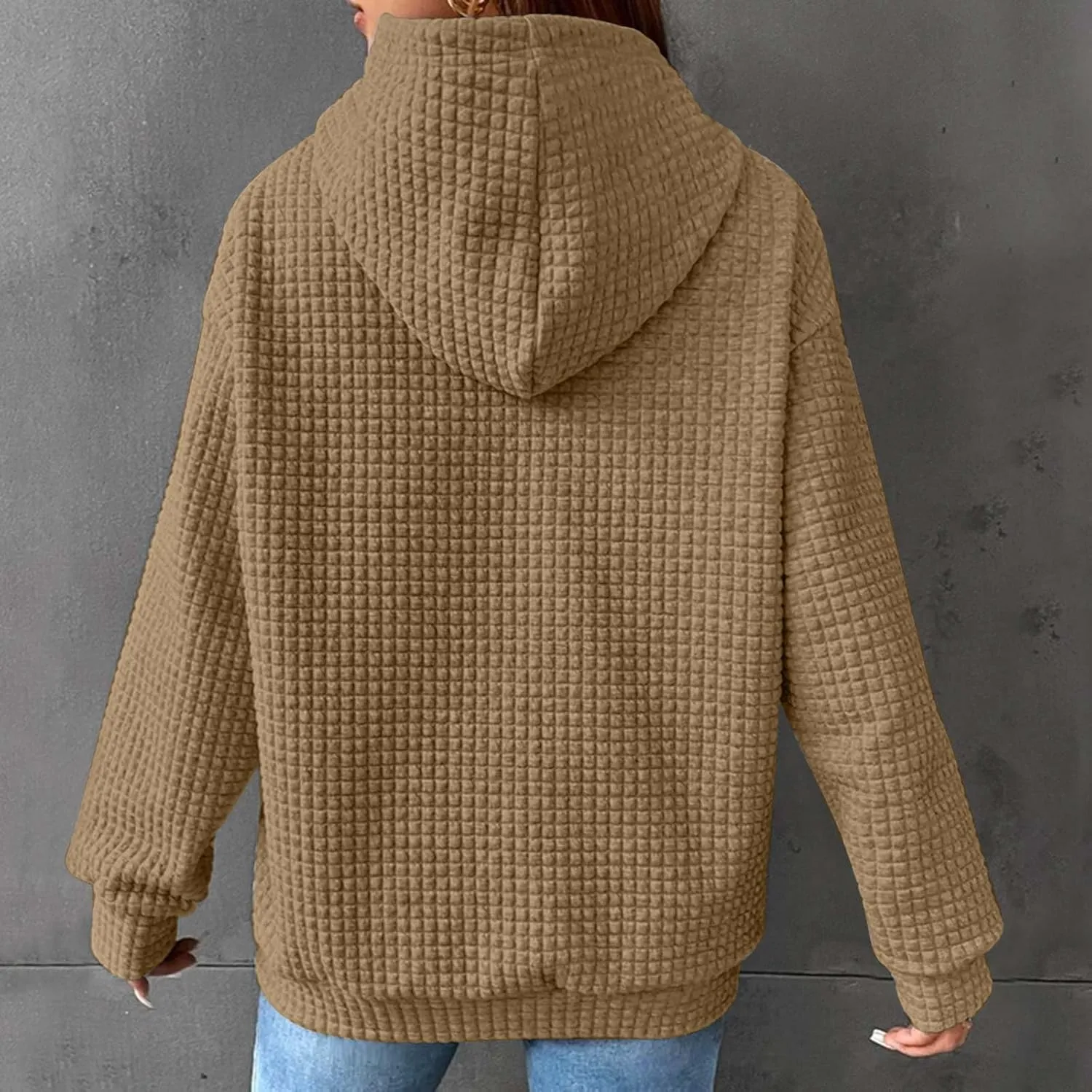 Waffle Knit Oversized Hoodies for Women with Pocket - Fall Sweatshirt 2024