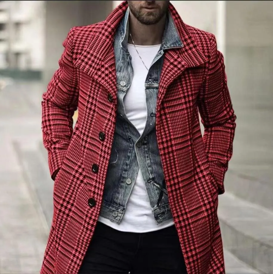 West Louis Warm Outwear Long Button Plaid Trench Coat