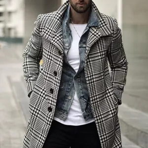 West Louis Warm Outwear Long Button Plaid Trench Coat