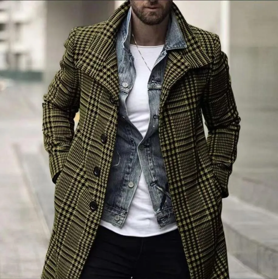 West Louis Warm Outwear Long Button Plaid Trench Coat