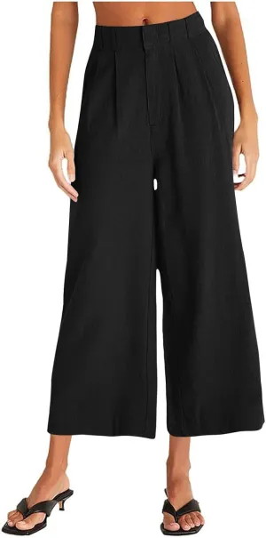 Wide Leg Pants Woman Summer Linen High Waisted Flowy Pleated Capri Pants 2025 Fashion Dressy Casual Cropped Trousers