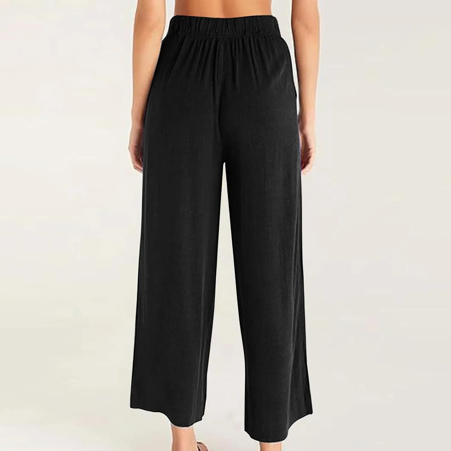Wide Leg Pants Woman Summer Linen High Waisted Flowy Pleated Capri Pants 2025 Fashion Dressy Casual Cropped Trousers