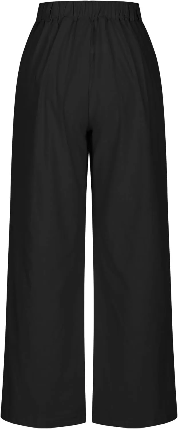 Wide Leg Pants Woman Summer Linen High Waisted Flowy Pleated Capri Pants 2025 Fashion Dressy Casual Cropped Trousers