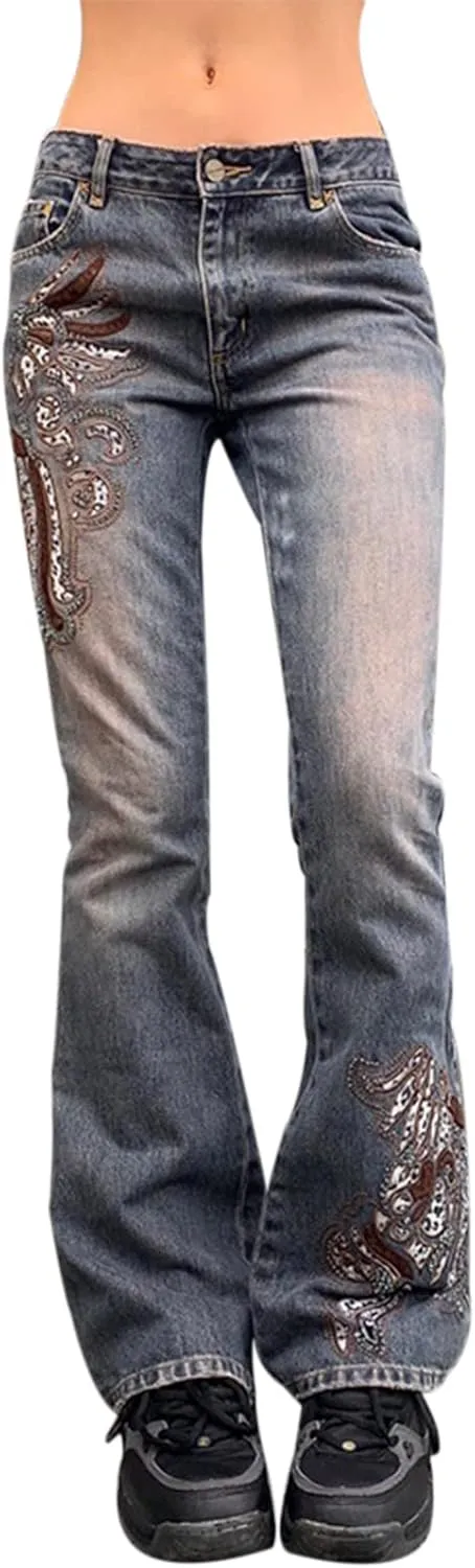 Women Baggy Jeans Y2K High Waist Straight Pants Vintage Wide Leg Denim Trousers Streetwear