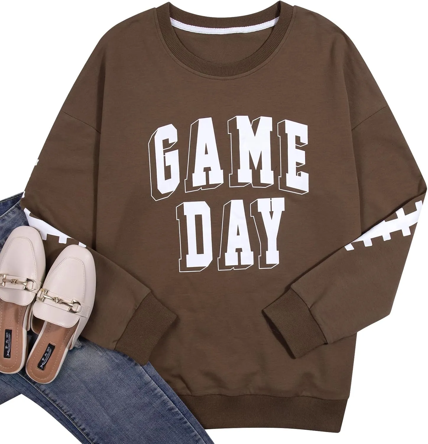 Women Game Day Sweatshirt Football Fan Game Day Shirt Letter Print Long Sleeve Casual Top