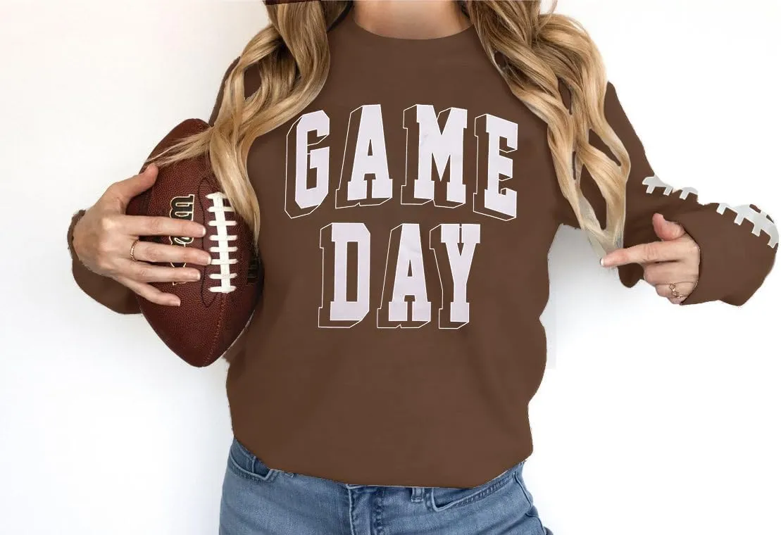 Women Game Day Sweatshirt Football Fan Game Day Shirt Letter Print Long Sleeve Casual Top